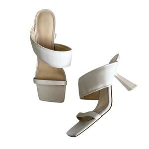 Marc Fisher Deann White Square Toe Asymmetrical Strap Heel Sandals Size 9